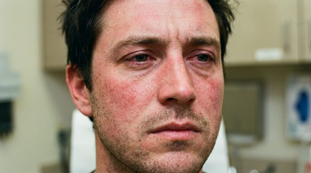 Realistic close-up photograph of a mans face showing hormon
