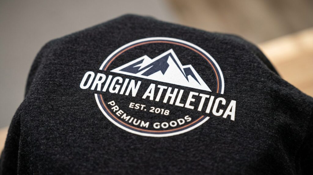 Close-up detail shot of a high-quality printed logo on a com