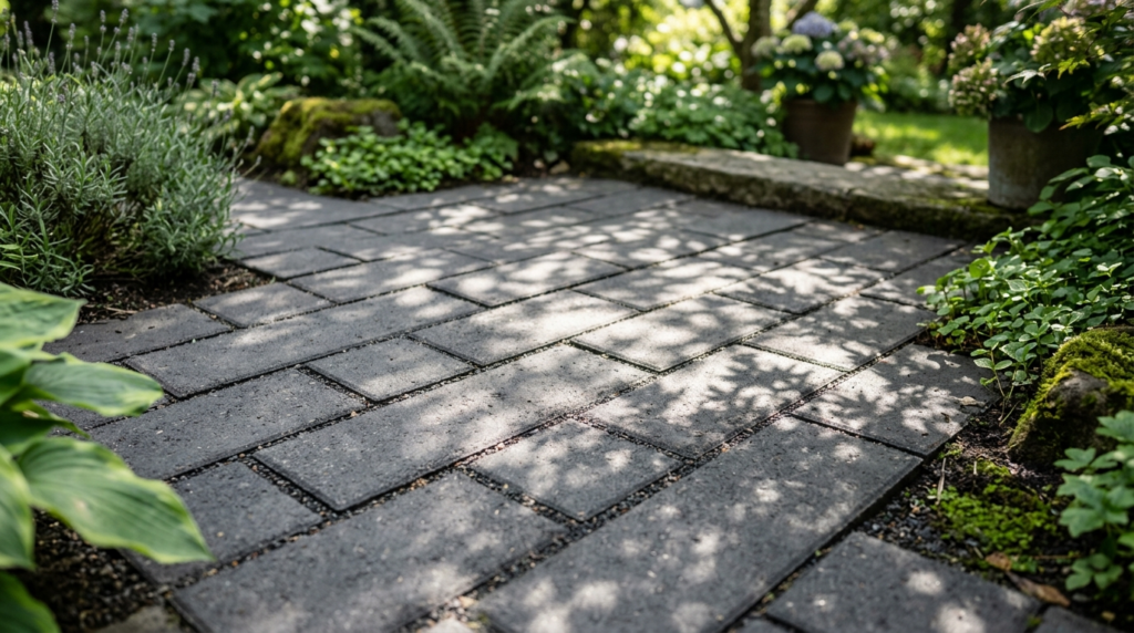 Close-up detail shot of high-quality permeable paving surfac